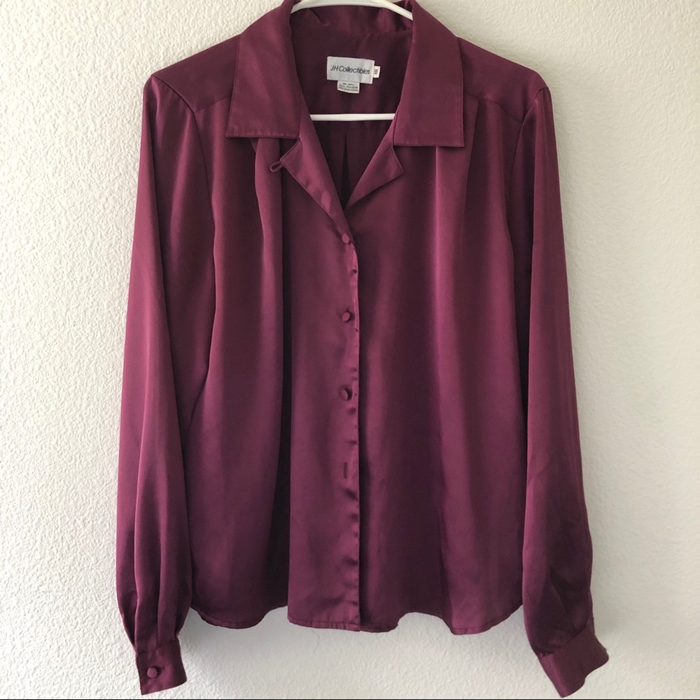 Plum Silk Textured Button Up